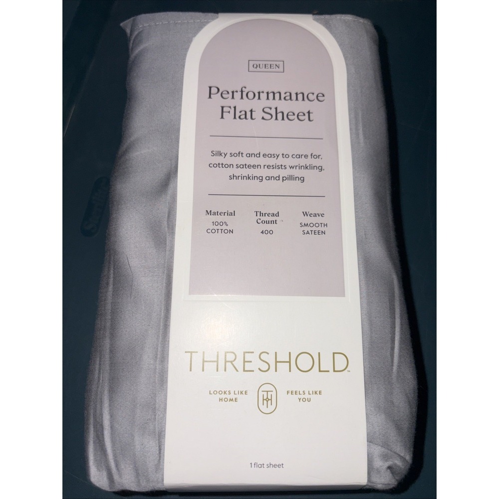 Queen 400 Thread Count Performance Flat Sheet Classic Gray‎ - Threshold: Cotton